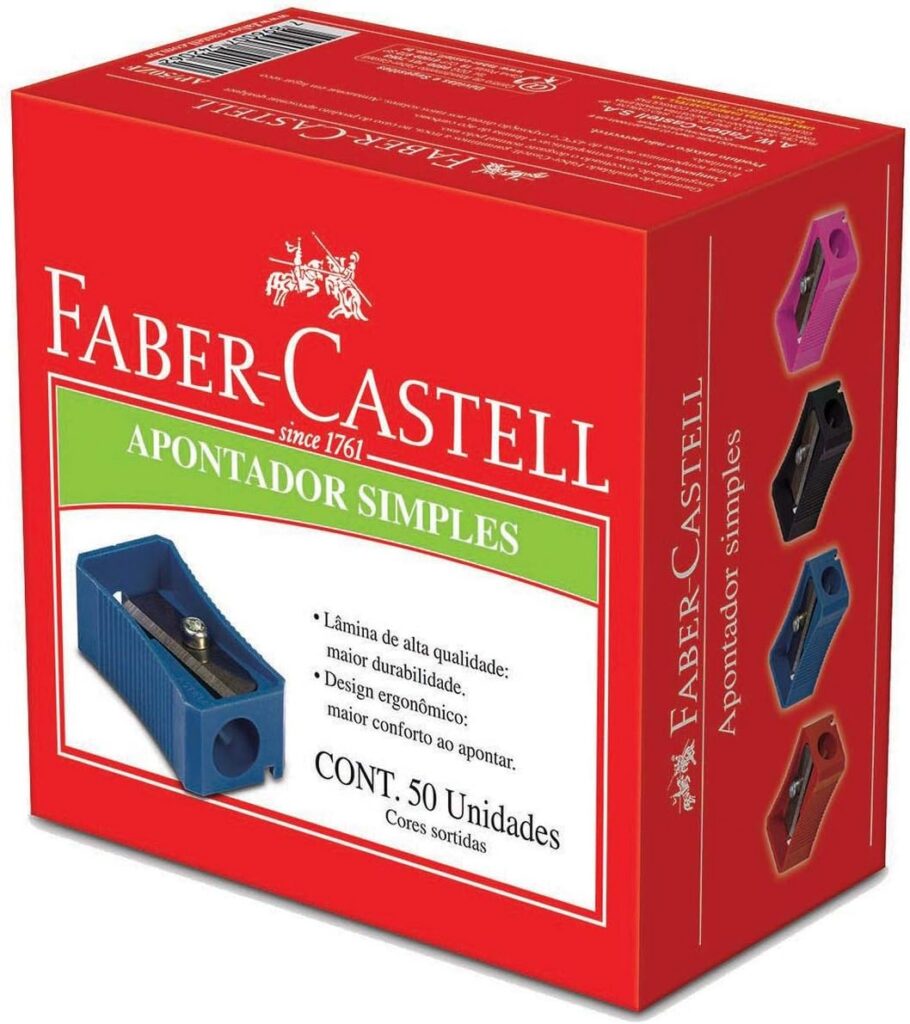 Apontador Simples 4 Cores Sortidas 50 Unidades, Faber-Castell, Multicor, AP/50ZF