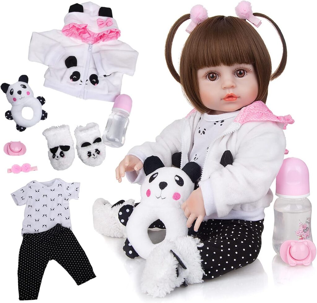 Brastoy Boneca Menina Bebê Reborn de Silicone Pode Tomar Banho 48cm (Menina Panda 48cm)