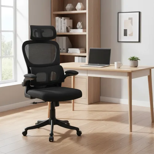 Cadeira Escritório Ergonômica Giratoria Regulagem Altura Suporte Lombar Reclinavel Cor Preto – Rija