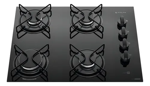 Cooktop 4 Bocas Atlas Agile Up Mesa Vidro Mega Chama Bivolt