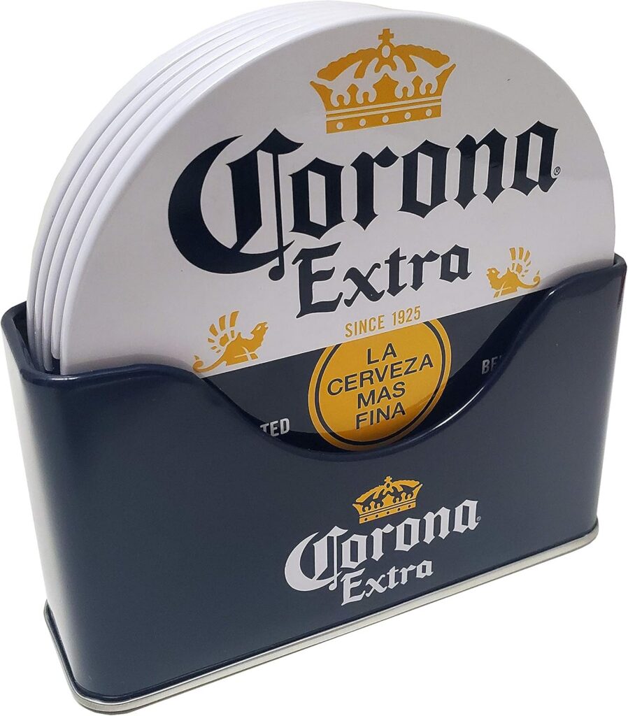 Corona 6 pc Coaster Set with Standing Metal Holder