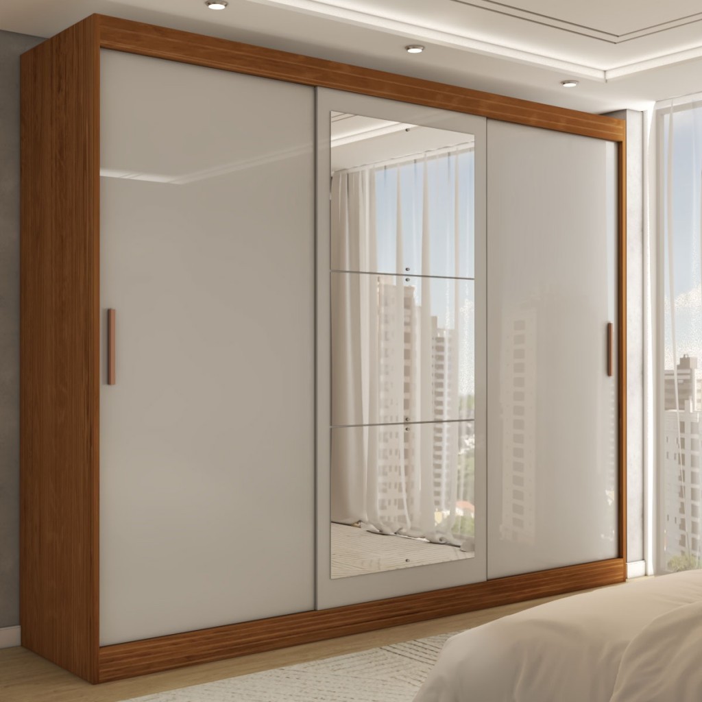 Guarda-Roupa Casal Harvard 3 Portas 2 Gavetas com Espelho 100% Mdf – Panorama Móveis