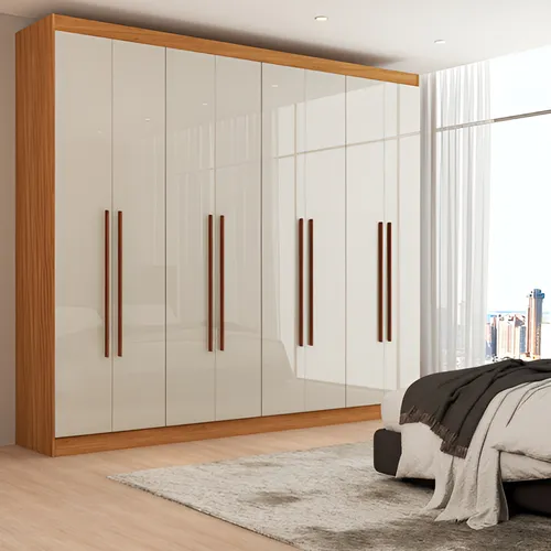 Guarda-roupa Casal Ele E Ela 8 Portas 8 Prateleiras Cor Bege