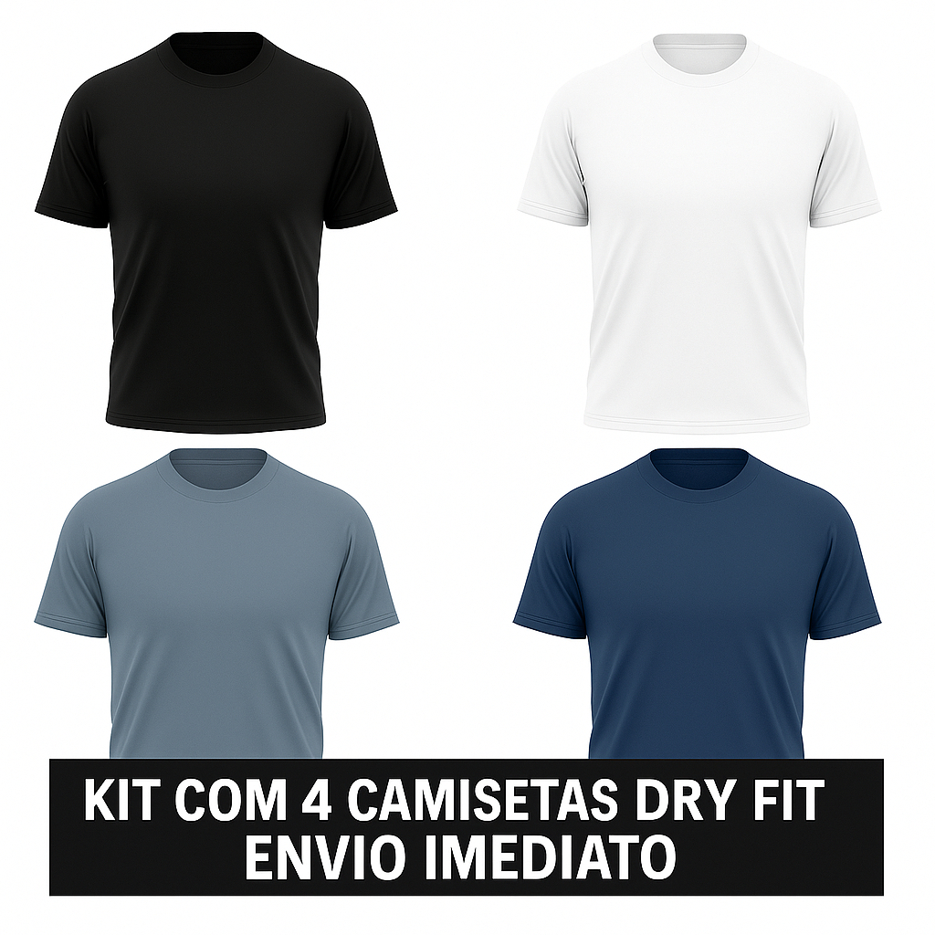 KIT COM 4 – Camisetas DRY FIT – Academia / Corrida.