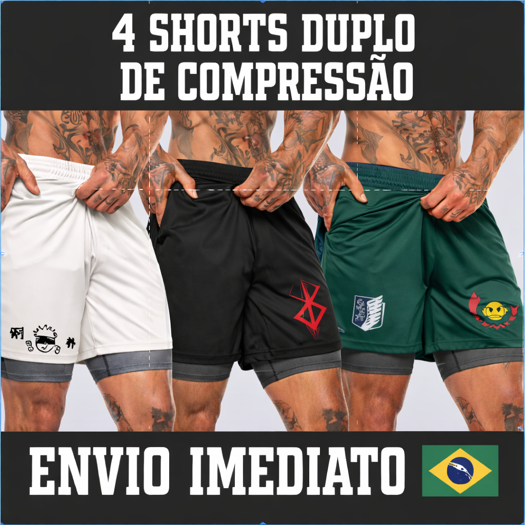 Kit 4 Shorts de Compressão (4unidades) Duplo – DryFIT – Anime-Streetwear