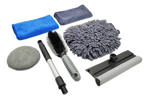 Kit De Limpeza Automotiva Completo Com Escova De Rodas Rodo Para Vidros Esponja Aplicadora Luva E Panos De Microfibra