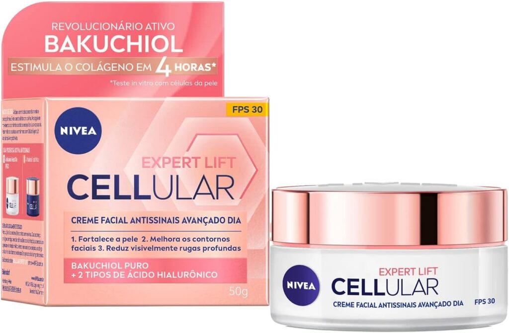 NIVEA Creme Facial Antissinais Cellular Lift Dia FPS 30 50ml – Creme facial antissinais com bakuchiol puro, ativo revolucionário estimula a produção de colágenO