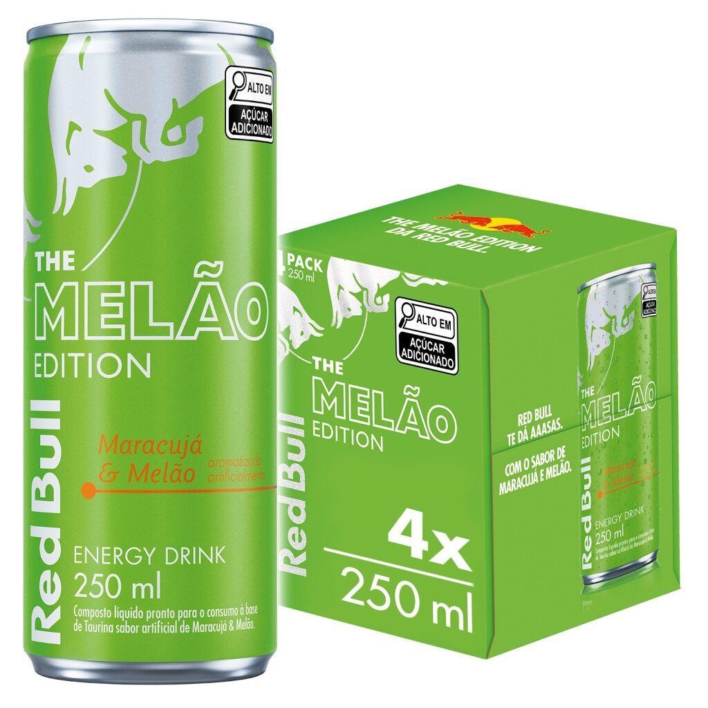 Pack de 4 latas Red Bull Energético, Maracujá e Melão, 250ml