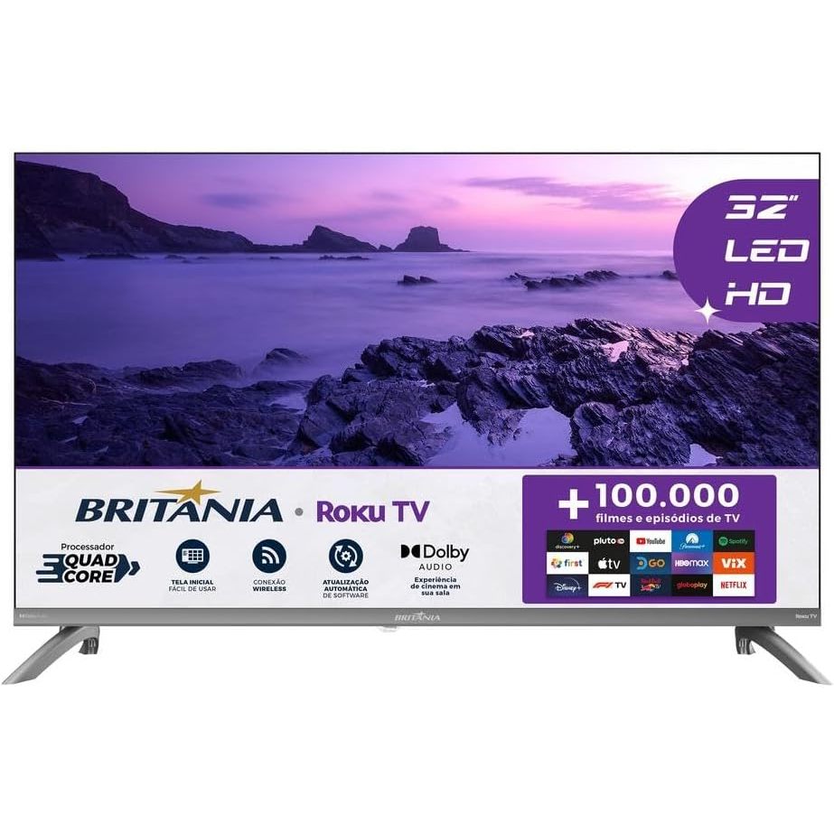Smart TV 32” Britânia B32CRA Roku TV HD Wi-Fi | Netflix YouTube HDMI USB