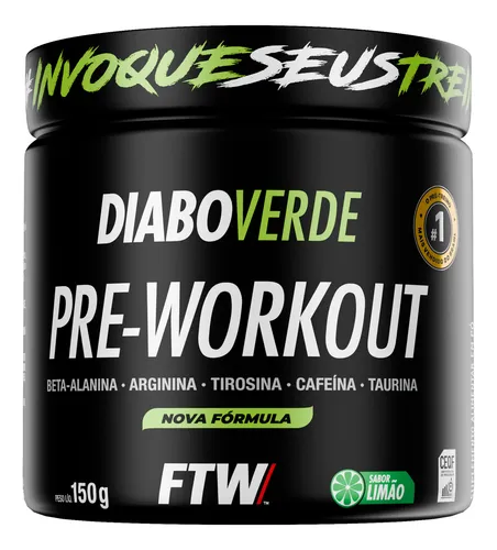Suplemento Em Pó Verde Pre Treino Pre Workout Pote 150g Sabor Limão FTW – DIABO VERDE