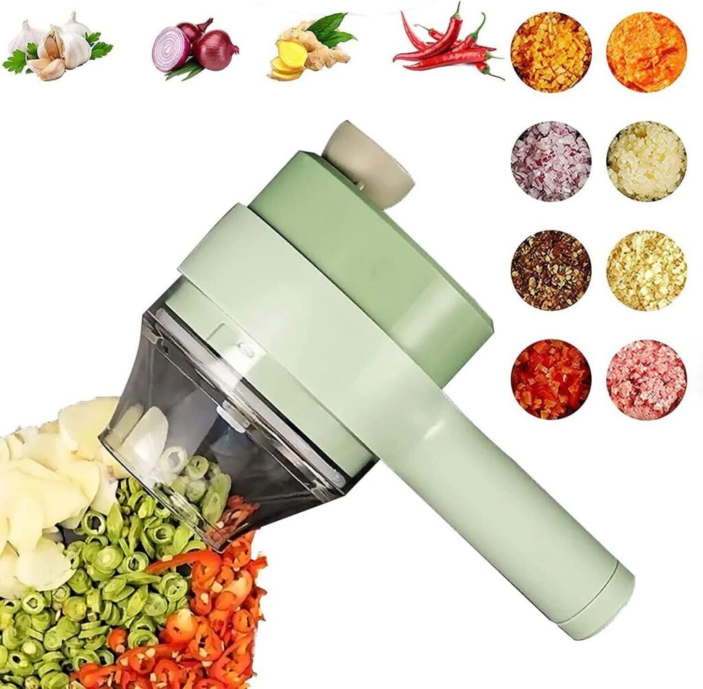 4 em 1 Conjunto de cortador de legumes elétrico portátil, mini processador de alimentos portátil, mini cortador elétrico sem fio para picador de alho e carne e cebola e legumes