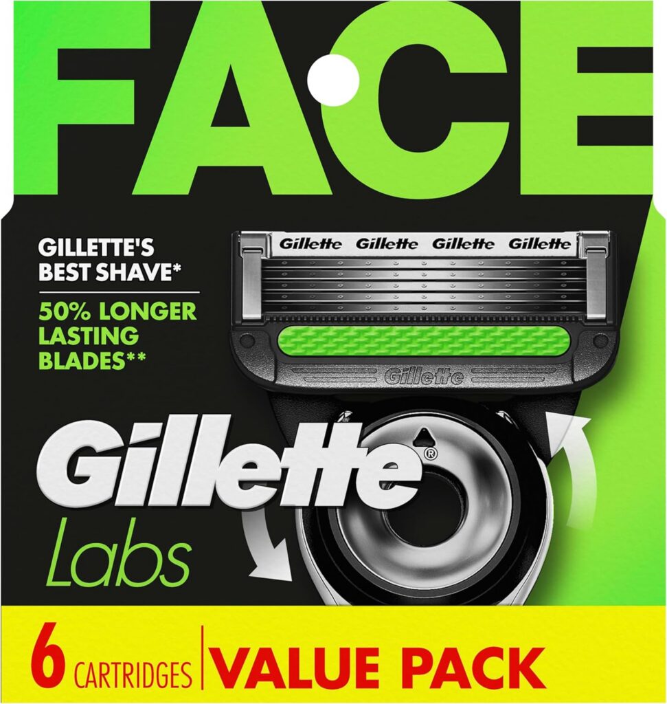 Gillette Recargas de lâmina de barbear masculinas Labs Gillette compatíveis apenas com lâminas GilletteLabs com barra esfoliante e lâmina aquecida, 6 cartuchos de lâmina de barbear