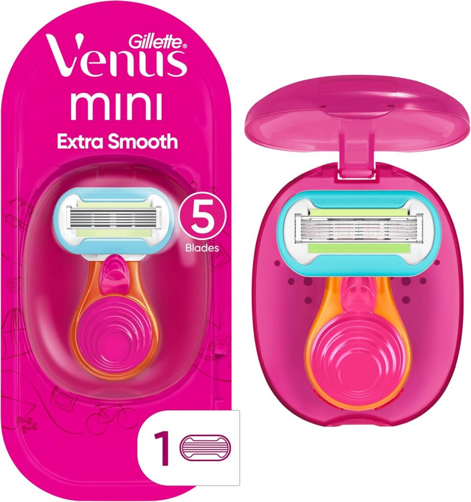 Gillette Venus Mini barbeador extra suave para mulheres, inclui 1 mini navalha Venus, 1 refil de lâmina, 1 estojo de viagem