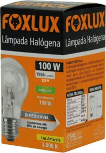 Lâmpada Halógena Foxlux 100w E27 127v 3000K Amarela Clássica Alta Luminosidade