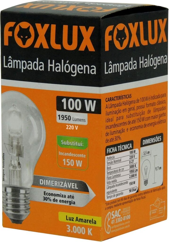 Lâmpada Halógena Foxlux 100w E27 127v 3000K Amarela Clássica Alta Luminosidade