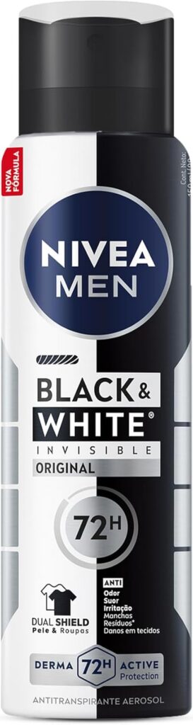 NIVEA MEN Desodorante Antitranspirante Aerossol Invisible Black & White 150ml – Proteção prolongada de 48h, cuidado suave, ação antibacteriana, fórmula 5 em 1: anti-manchas, anti-odor